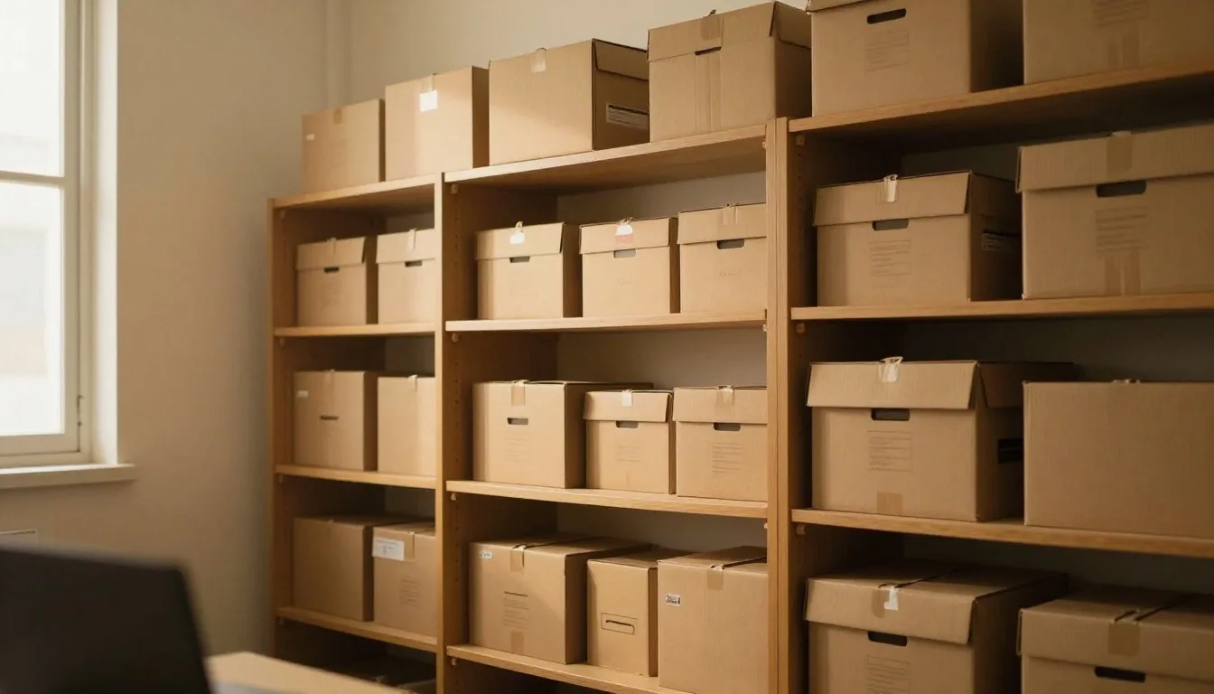 Estantes con libretas y archivos ordenados en la oficina