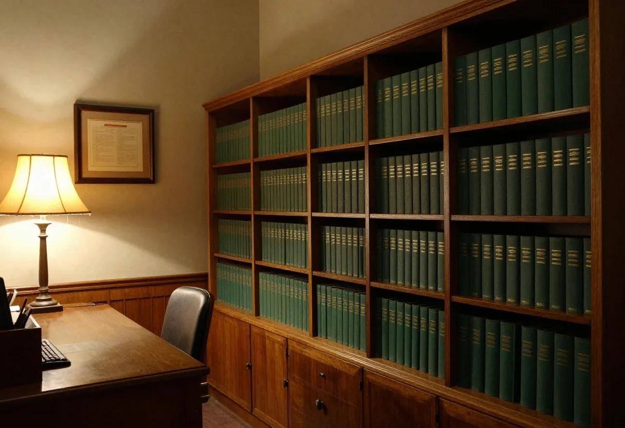Estante con libros de cuentas encuadernados en tela verde